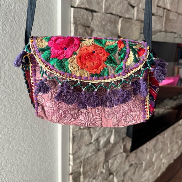 Urban Gypsy Boho Indian Fabric Beaded Crossbody - Picture 10 of 13